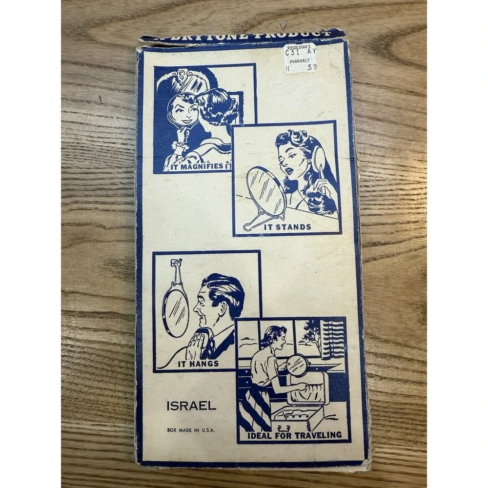 Vintage Brytone Shaving Makeup‎ Mirror Double Sided With Box Magnifying 1950s